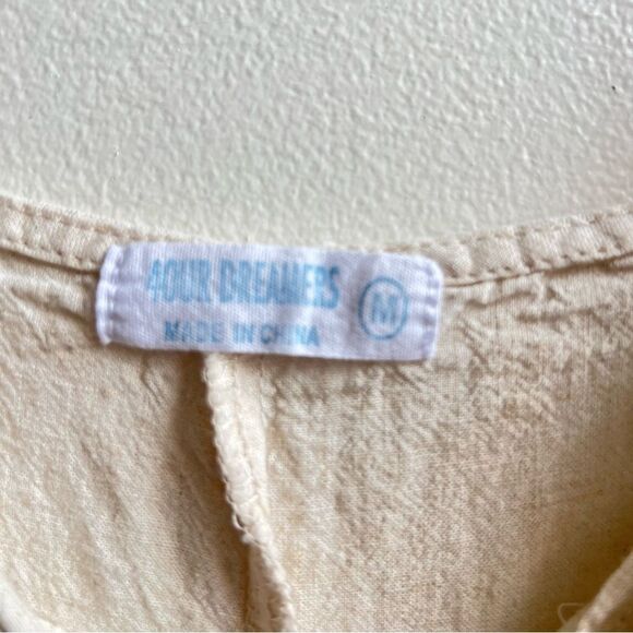 4our Dreamers Tan Linen Blend Cropped Wide Leg Overalls Boho size Medium - Picture 3 of 5